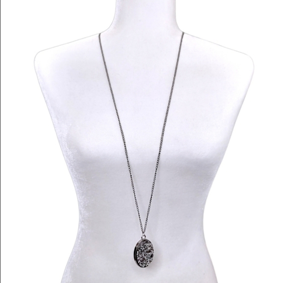 Long Geode Pendant Unbranded Black Metallic Chain Statement Necklace - Picture 8 of 8